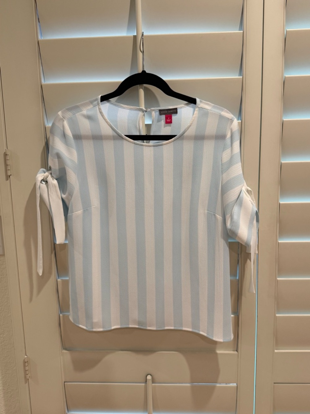 Vince Camuto Blue White Stripe Tie Sleeve Blouse Size S